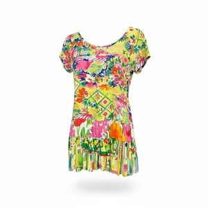 Jams world Monte Carlo short sleeve dress women M tiered ruffle knee length bold